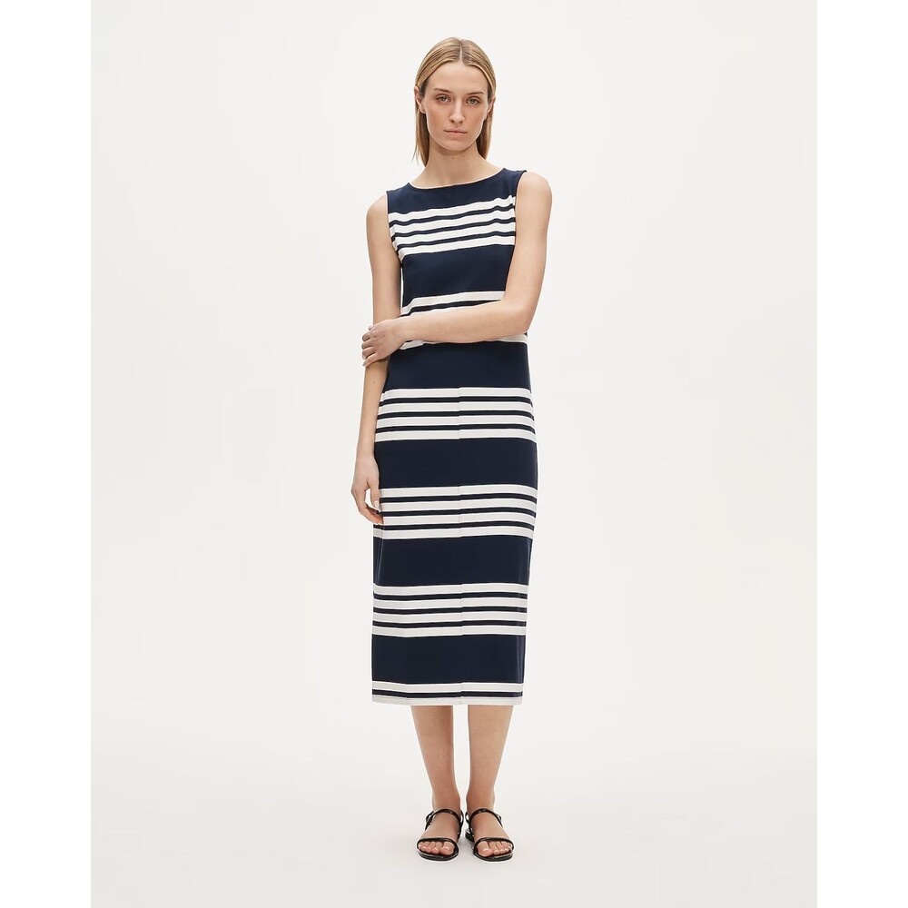 J Crew Midi Dress Womens M Navy Blue Striped Mariner Cloth Coastal CV652 NWT